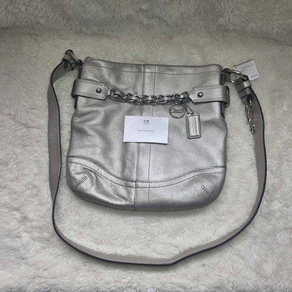 Coach Handbags - Coach Chain Duffle Crossbody Metallic Silver Pebbled Leather